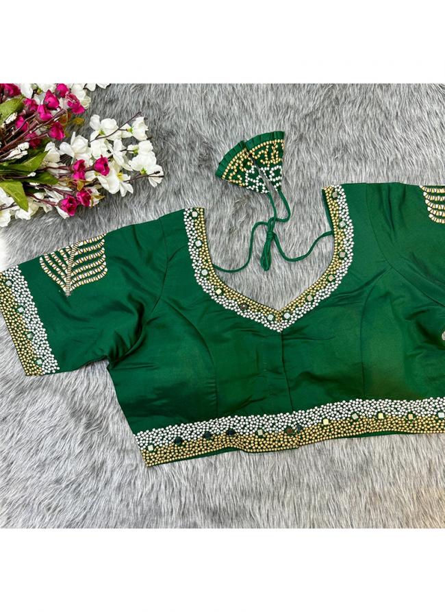 Pure Silk Green Party Wear Hand Work Readymade Blouse